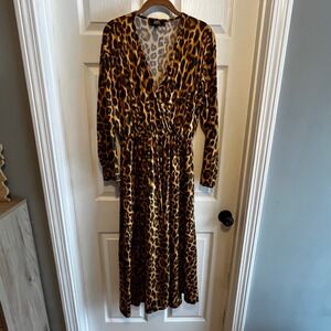 L&B Lucky Blessed Leopard Print Faux Wrap Maxi Dress Size L
